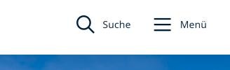 Symbol einer Lupe mit Text "Suche", 3 horizontale Balken mit Text "Menü"